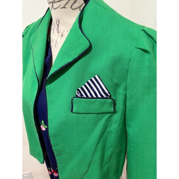 Vintage Green Blazer w/ Blue Cherry Top Size Medium - Picture 4 of 12